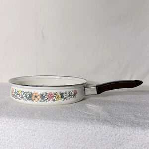 Vintage  Enamelware Frying Pan with Floral Design